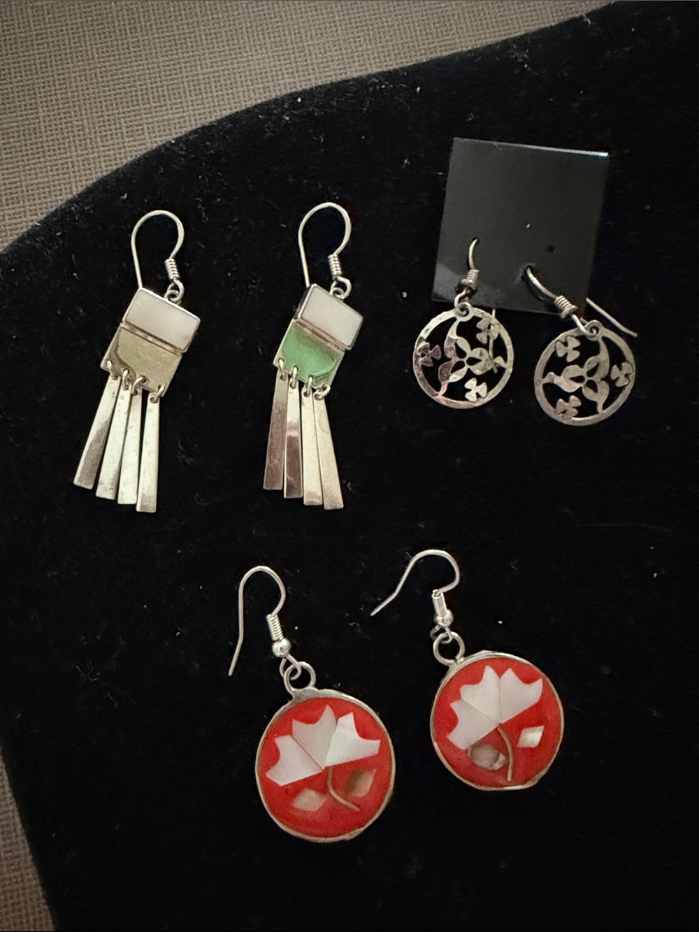 3 pairs Silver-Tone and 925 silver Drop Earrings - Women Jewelry